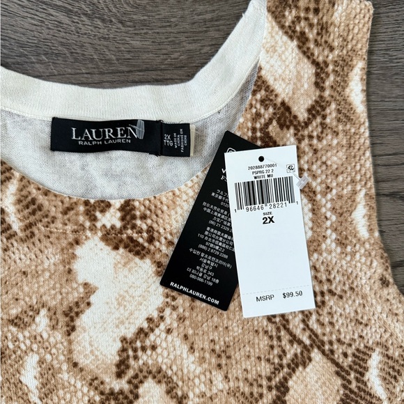 Lauren Ralph Lauren Snakeskin-Print Cotton-Blend Tank Top Size 2X - Brown - NWT - Picture 9 of 11